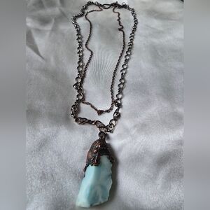 Genuine Blue Larimar Raw Stone Pendant Necklace - Handmade Artisan Piece